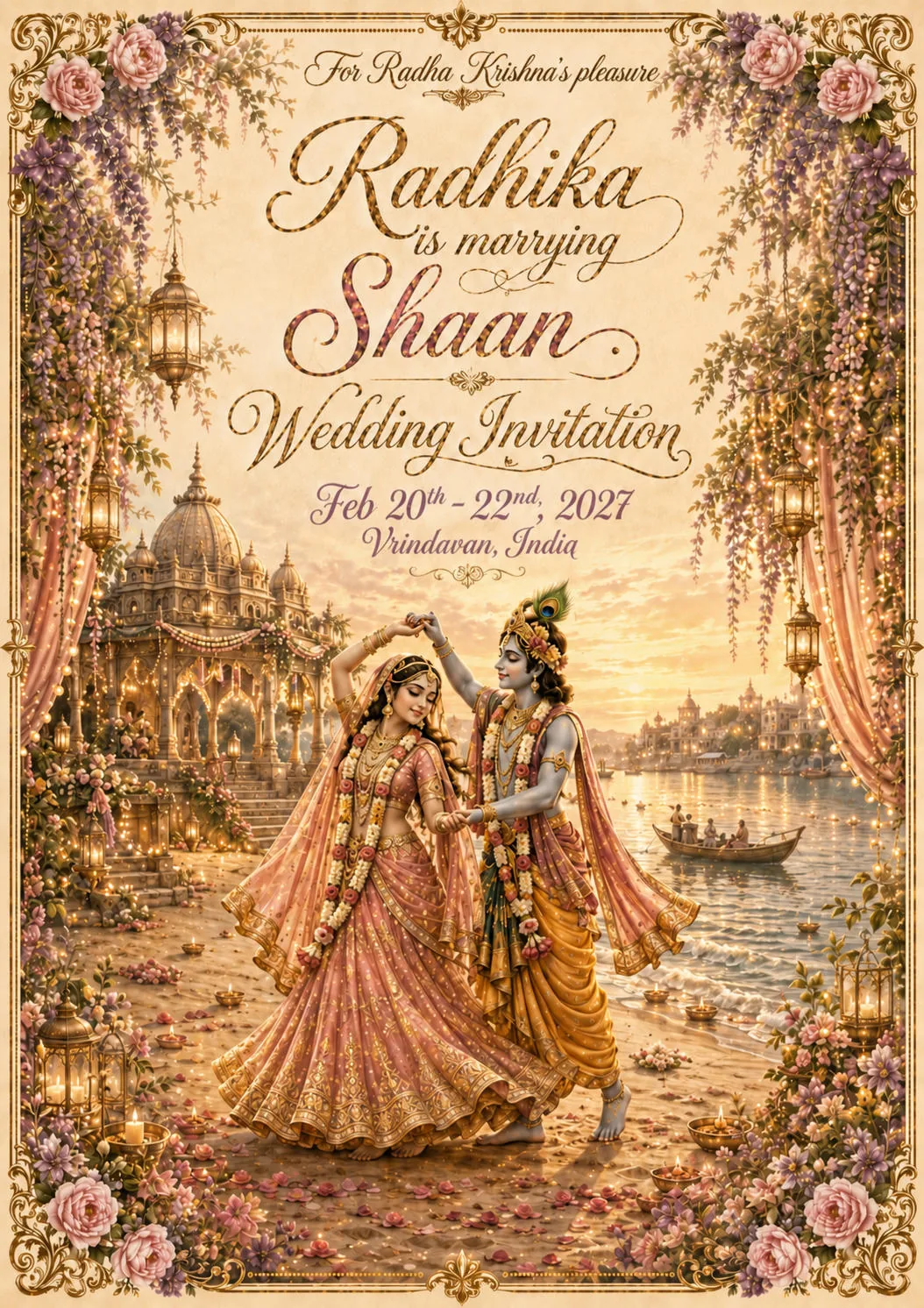 Radhika is marrying Shaan &mdash; Wedding Invitation, February 20&ndash;22, 2027, Vrindavan, India